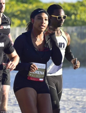 Again...as she reached the beautiful beaches of South Beach, Miami the stunning, super fit Star looked as if she could go round again. Great effort., fun charity enterprise...BRAVO Serena Williams!!!
