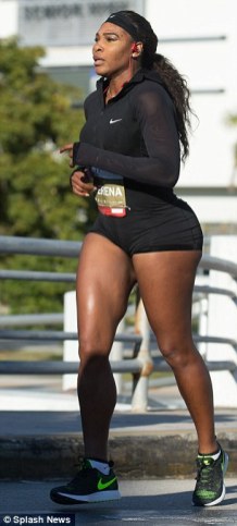 Go Pro camera following Serena Williams as she makes progress during the Ultimate Race race in South Beach Miami.